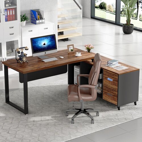 17 Stories L Shaped Desk With Cabinet Drawers & Reviews | Wayfair