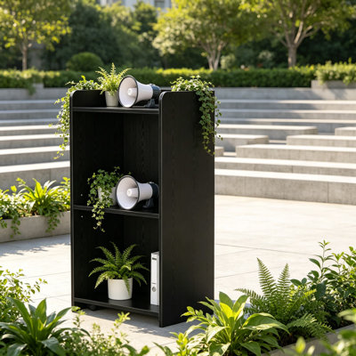 Socle mobile avec tablette réglable et roulettes verrouillables