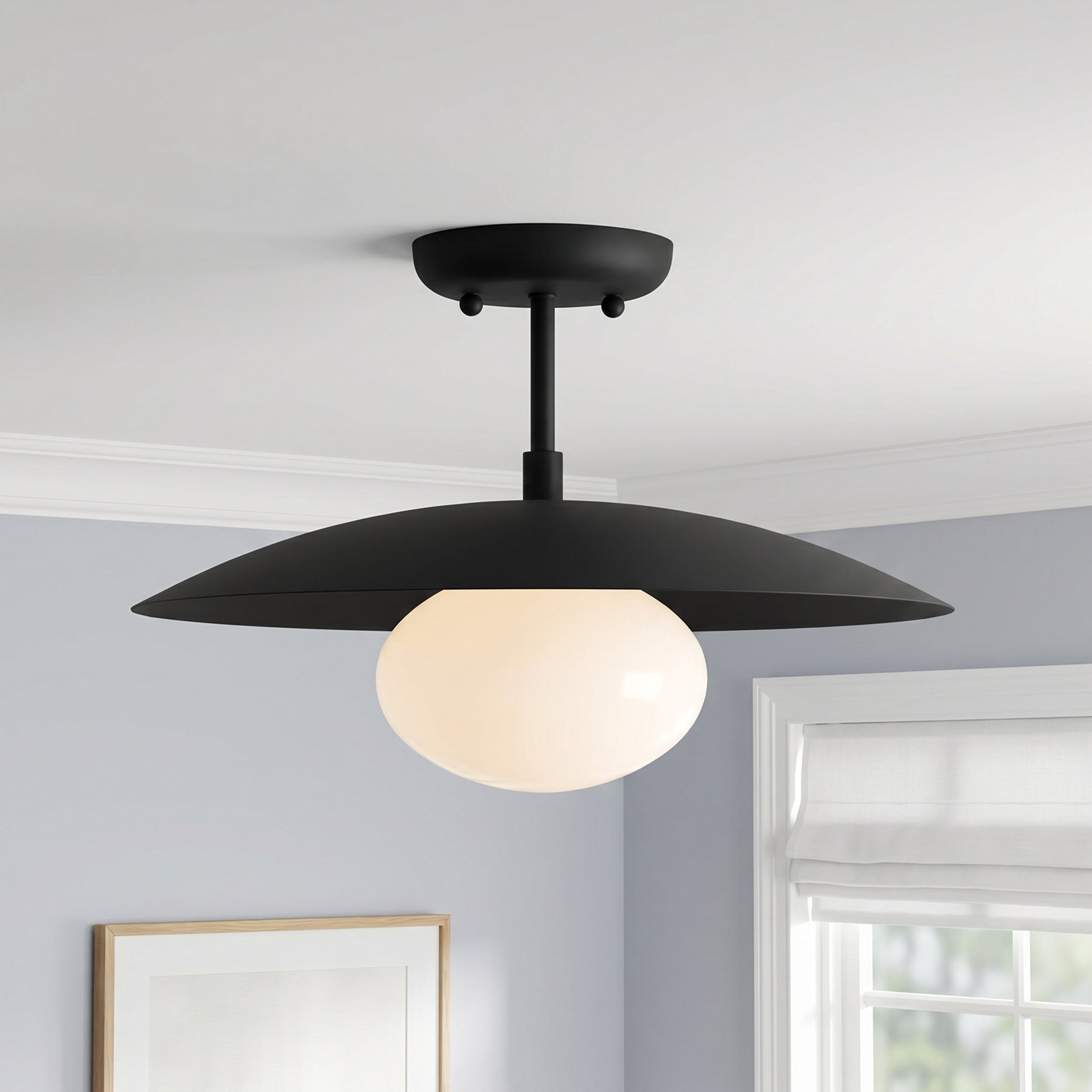 Del 41" Single Light Semi Flush Mount, Black