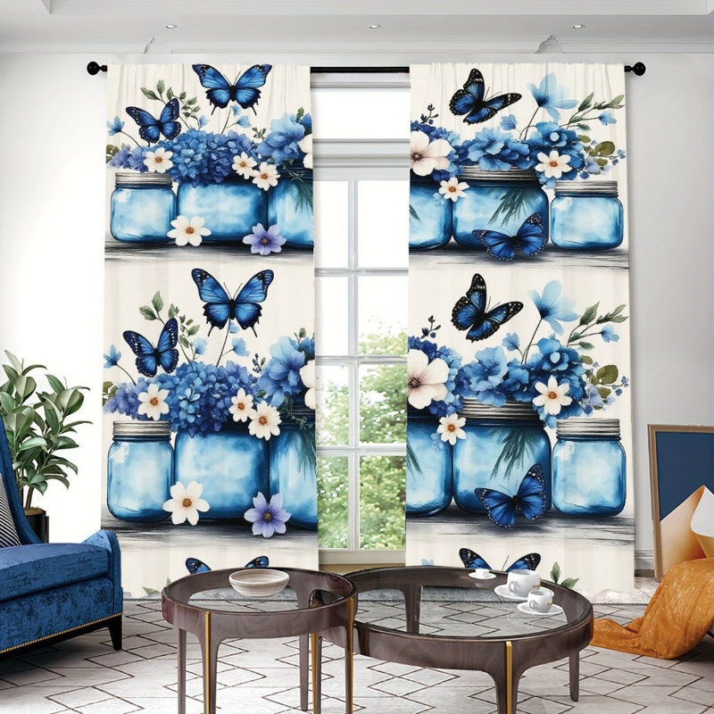 2 pièces de pots à papillons bleus, style aquarelle, thème de jardin, décorations de fenêtre décoratives pour salon, chambre à coucher, décoration