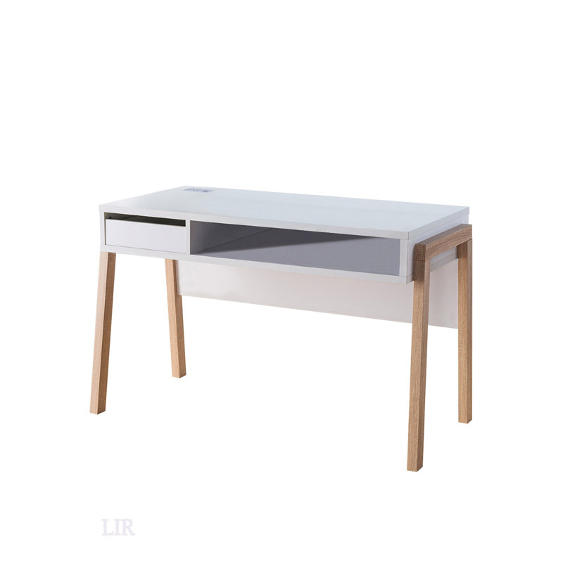 Bureau d'ordinateur spacieux avec rangement caché, tiroir et prise de courant / USB en blanc et blanc vieilli
