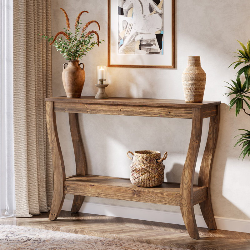41.3-Inch Solid Wood Console Table， Farmhouse Entryway Table With Storage, Brown