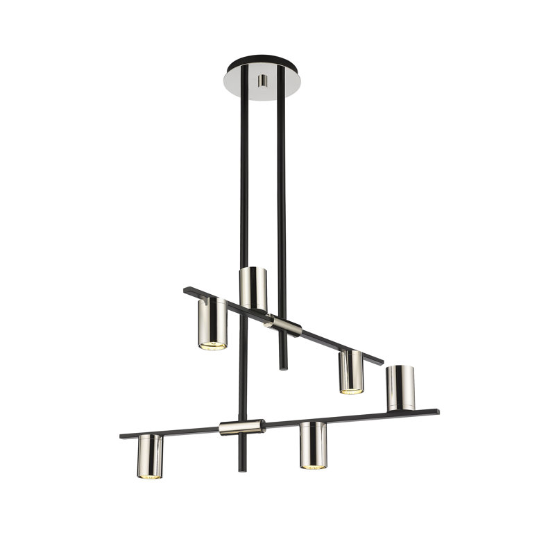 Jamari 6 - Light Dimmable Tiered Chandelier, Mate Black/Polished Nickel, Polished Nickel