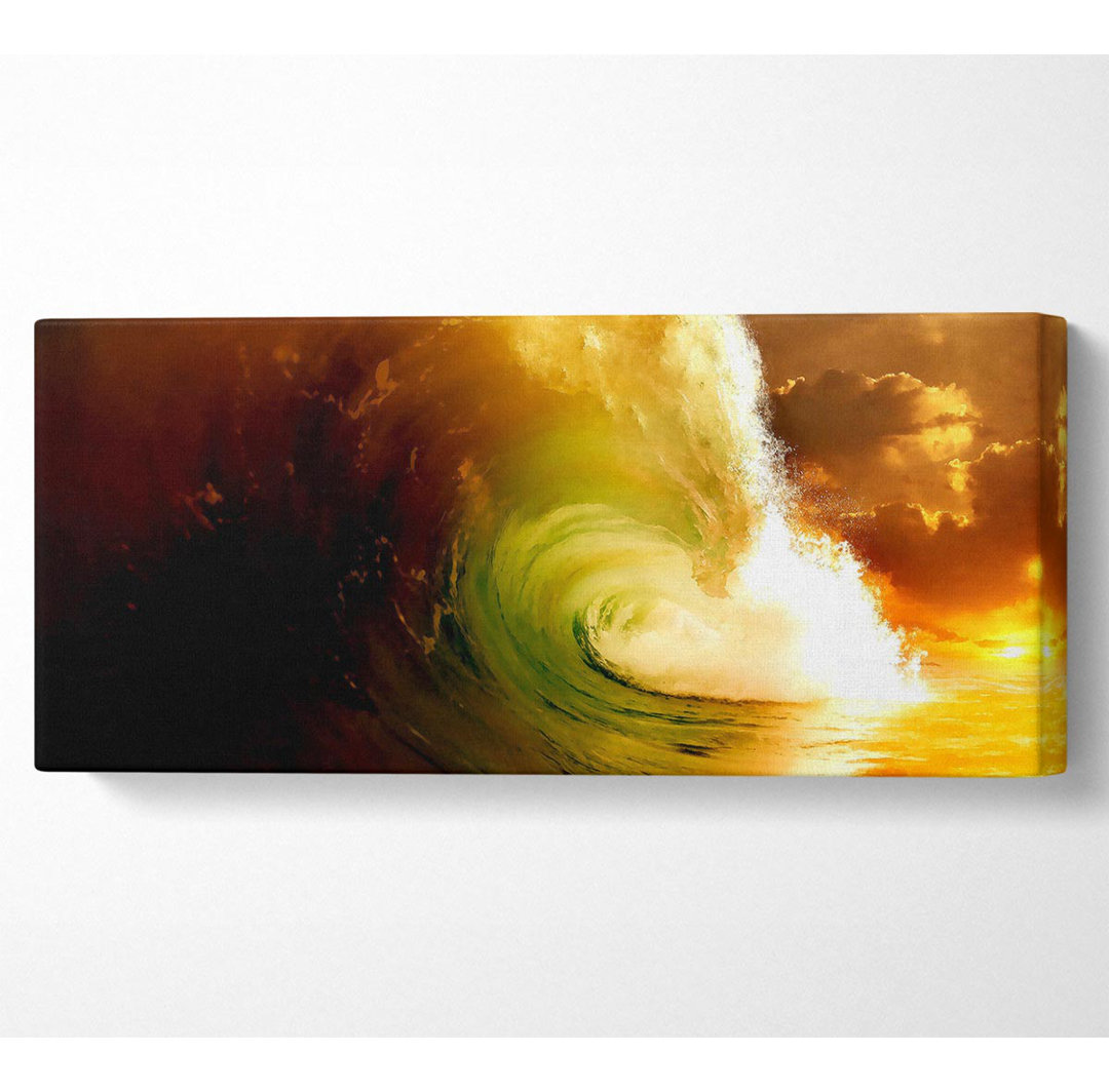 Atemberaubende Orange Sky Wave - Panorama-Kunstdrucke auf Leinwand