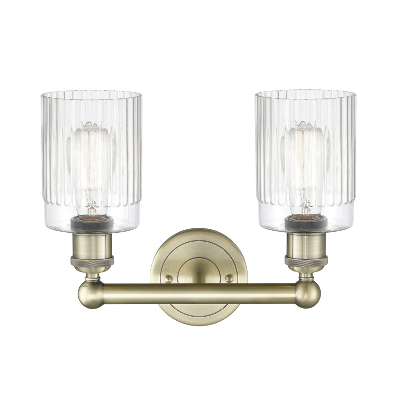 Éclairage pour salle de bain à intensité variable 2 lumières Elloise l 13,5 po, Transparent, Laiton antique