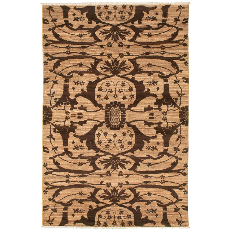 Tapis unique brun foncé / brun clair en laine nouée à la main de style nouvel âge de 18 pi 3 pi 11 po x 6 pi 1 po New Age