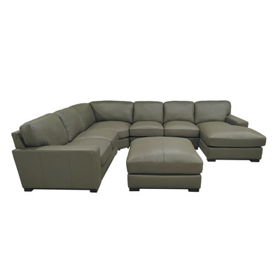 Antanisha 139.5" Wide Genuine Leather Left Hand Facing Modular Sectional with Ottoman