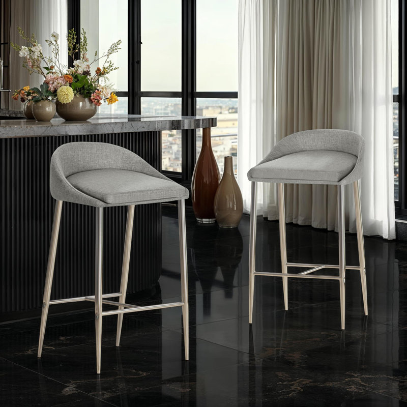 Modern&Simple Design Counter Stools Set of 2 – Upholstered Seats, Chrome-Finished Base for Kitchen Island or Breakfast Nook