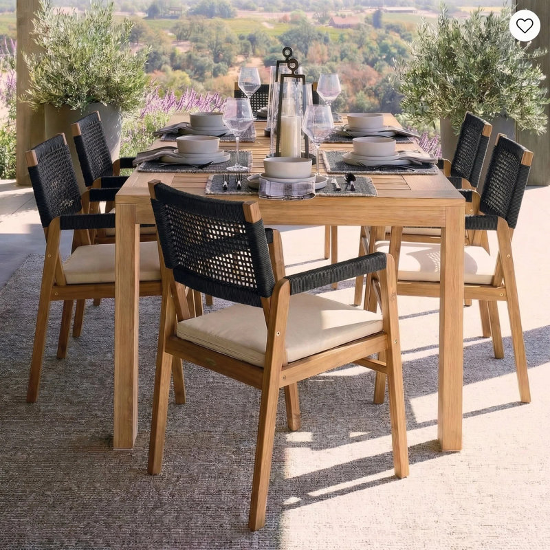 Brendalyn Rope Woven Acacia Dining Chair Set, Teak/Black