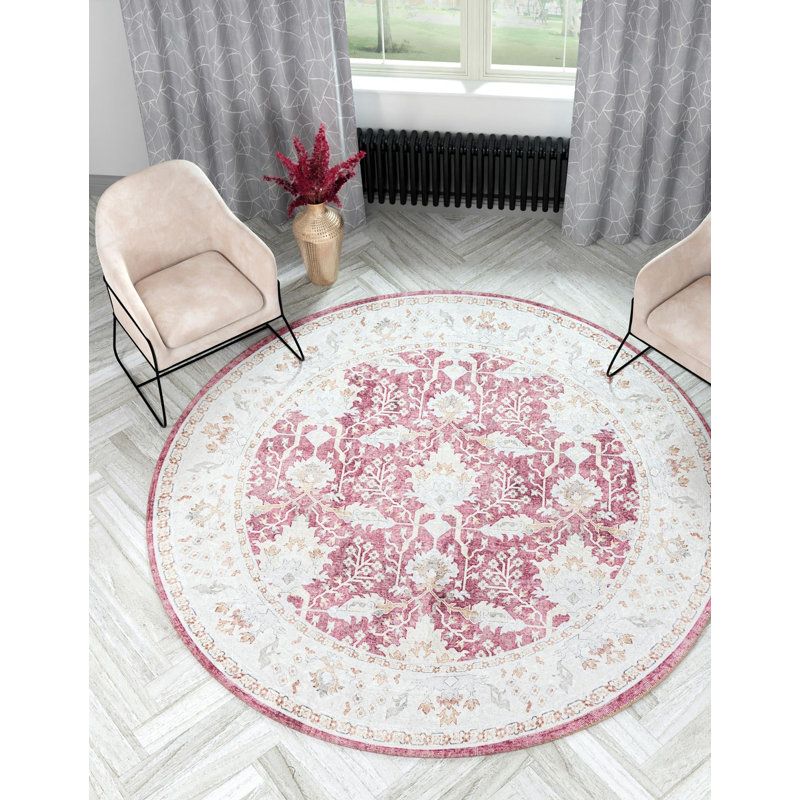 Masina Performance Chenille Floral Indoor Rug, Round 3'6" x 3'6"