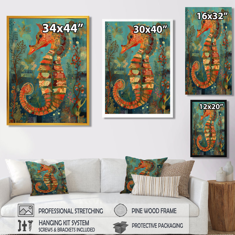 Adorable Seahorse In The Deep Ocean Vintage - Seahorse Animal Wall Art Decor, 20" H x 12" W x 1" D