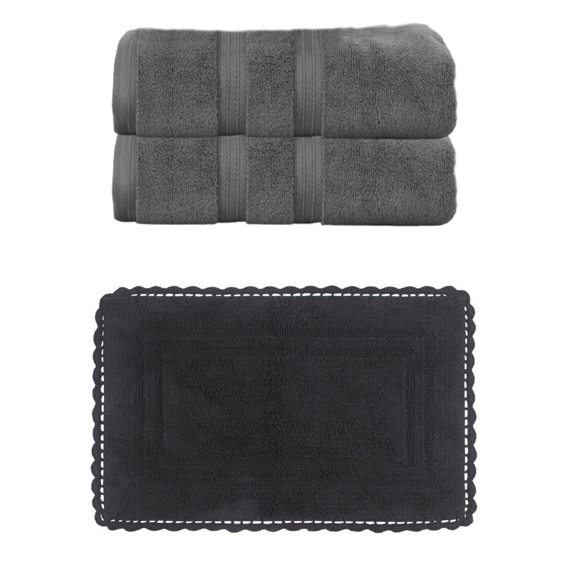 Ensemble de serviettes de bain 100% coton 2 pièces Colson et 1 tapis de bain 21 x 34 po Colson (ensemble de 3), ivoire