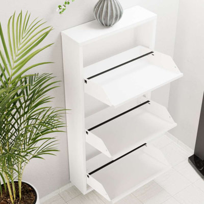 Élégant range-chaussures en métal, blanc, 19,7 x 40,6 x 5,9 pouces | Fabrication 100% métal durable, épaisseur: 0,03 pouce | Conception murale avec portes à ouverture centrale et supports magnétiques | Solution de rangement moderne et fonctionnelle