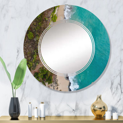 Vue aérienne de la plage de l'île tropicale turquoise - miroir mural nautique et côtier rond