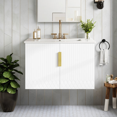 30" Vintage Bathroom Vanity with Ceramic Sink, Soft-Close Doors, 3-Hole Design