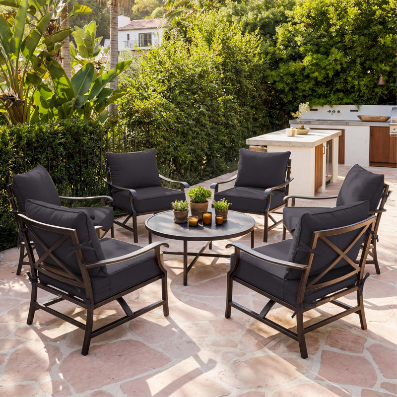 24"W X 24"D Outdoor Deep Seating Cushions 6.5” Indoor/Outdoor Seat And Back Cushion, Cushions Only, Dark Gray, Set of 6