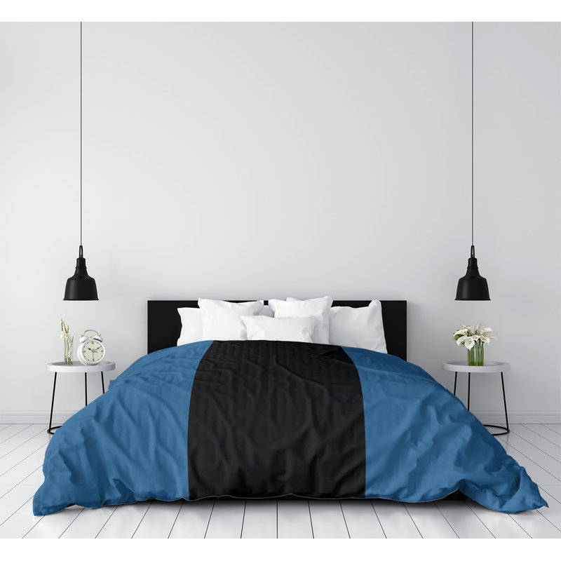  Housse de couette simple réversible, Housse de couette simple TG, Microfibre, Bleu / Noir