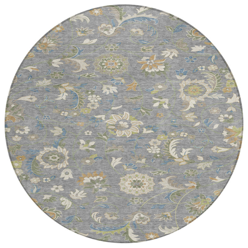 Tapis gris intérieur / extérieur lavable à la machine Chayden ACN1006, Rond 8 pi
