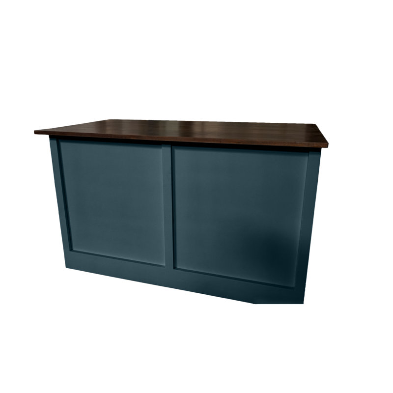 Modern 50" Solid Wood Kitchen Island with trash bin compartment and extra storage, Smokey Blue