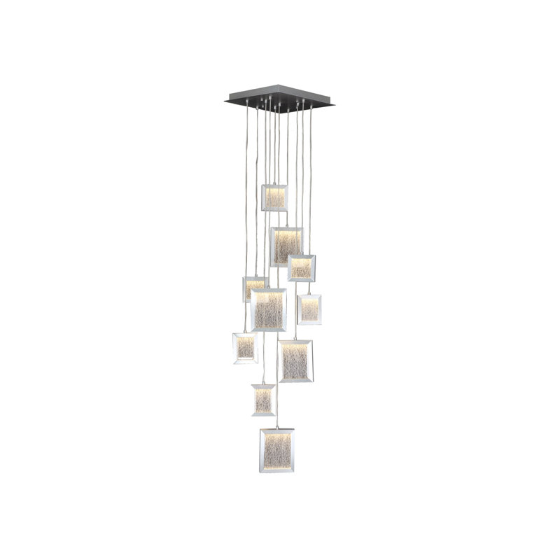 Luminaire suspendu rectangulaire à 10 lumières Robinette, Aluminium brossé