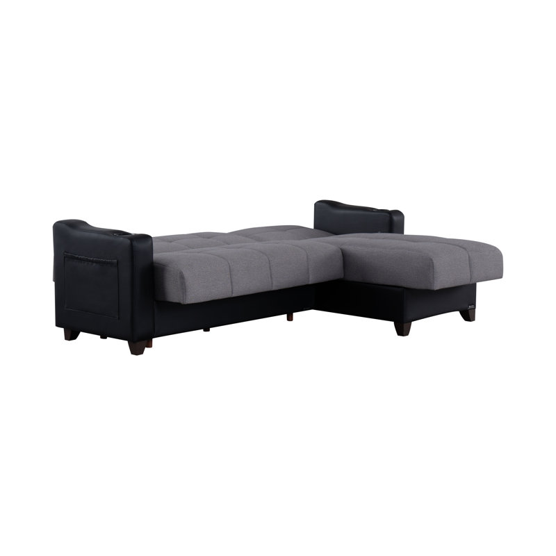 Canapé modulaire Lindsey beige avec similicuir chocolat, Tissu gris clair / similicuir noir