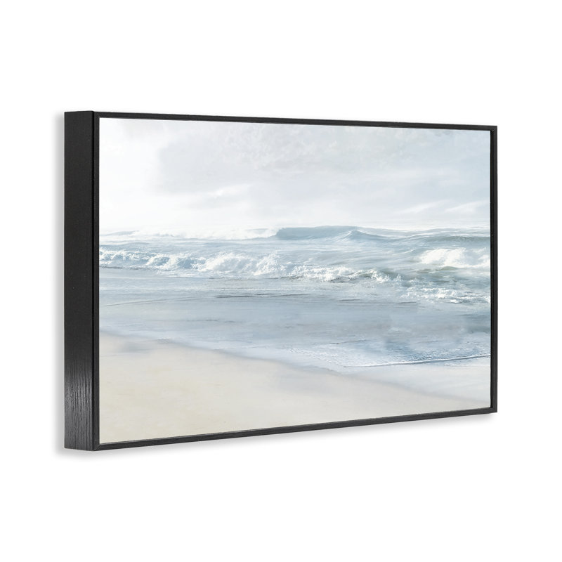 Calm Blue Beach Waves, art de la giclée encadrée par Mike Calascibetta, H 12 po x l 18 po, Giclée encadrée noir minuit