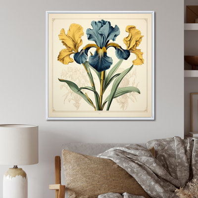Illustration rétro d'iris bleus jaunes sur toile