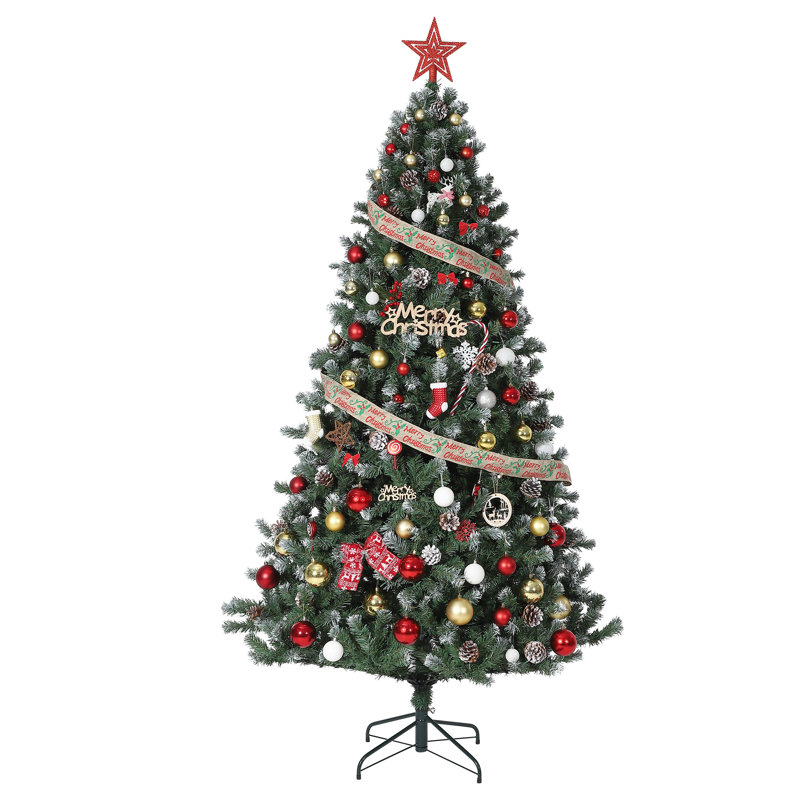 Arbre de Noël artificiel épinette enneigé, pré-décoré avec des pommes de pin et un pied pliable, H 6 pi
