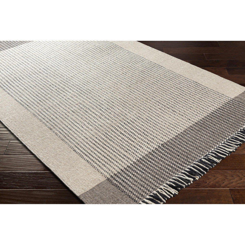 Tina Striped Wool Tan/Charcoal/Gray Area Rug, Rectangle 12' x 15'