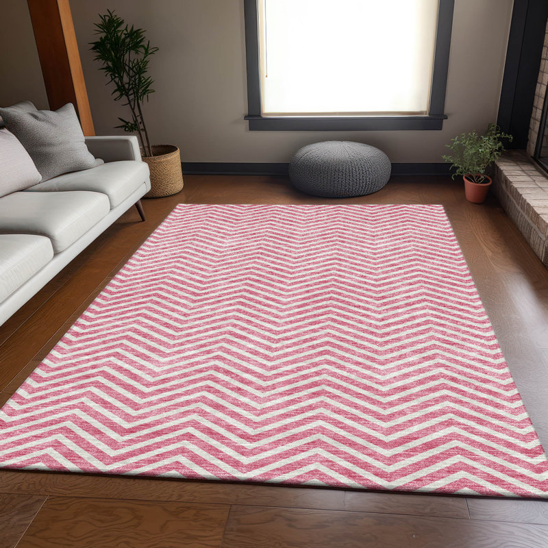 Premium Machine Washable Prisco Pink Rug, Rectangle 10' x 14'