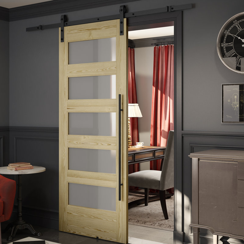 Renin 37 in. W Frosted Glass Frosted Barn Door with Barn Door Hardware