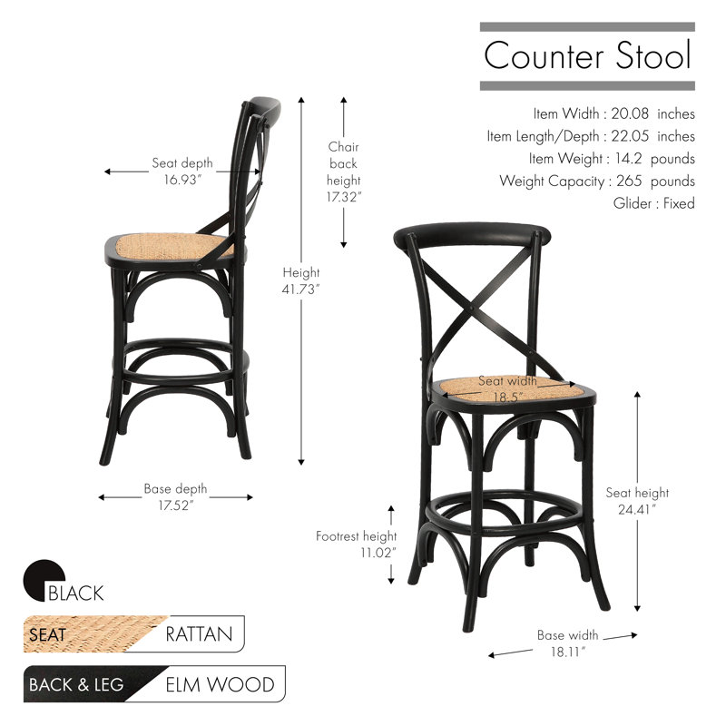Lisa Bar Stool, Counter Stool (24.41” Seat Height), Black