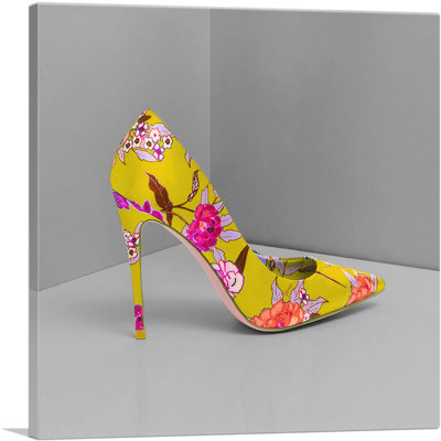 " Yellow Modern High Heels Shoe Stiletto Flower Pattern "