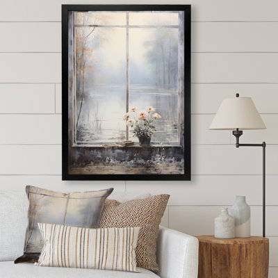 Grey Misty River Window View II - Farmhouse Windows Wall Art