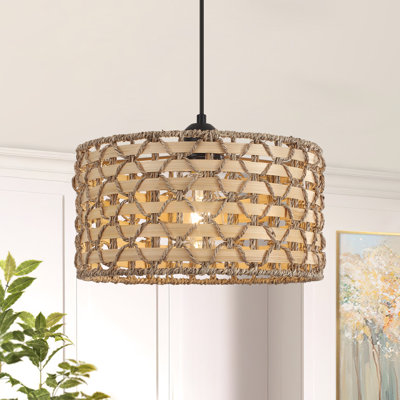 Luebbert 1 - Light Boho Hand-Woven Natural Rattan Drum Pendant