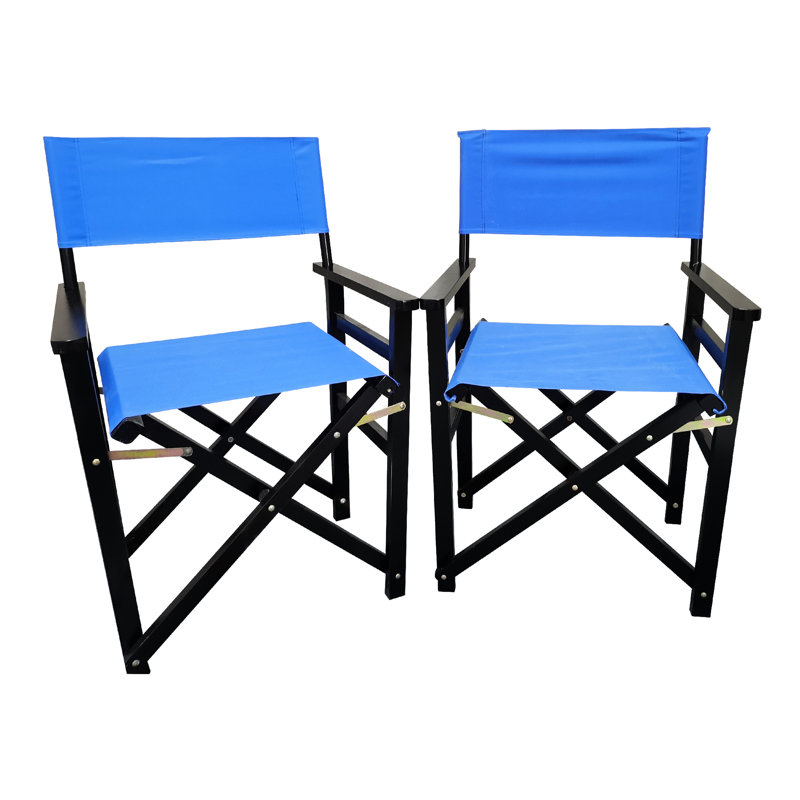 2Pcs Folding Chair - Blue Canvas Wooden Director Chair. And . High Bearing Capacity. Easy To Clean Breathable. Foldable For Effortless Transport Storage. For All Ages. 23 In. Depth, 20 Width, 36