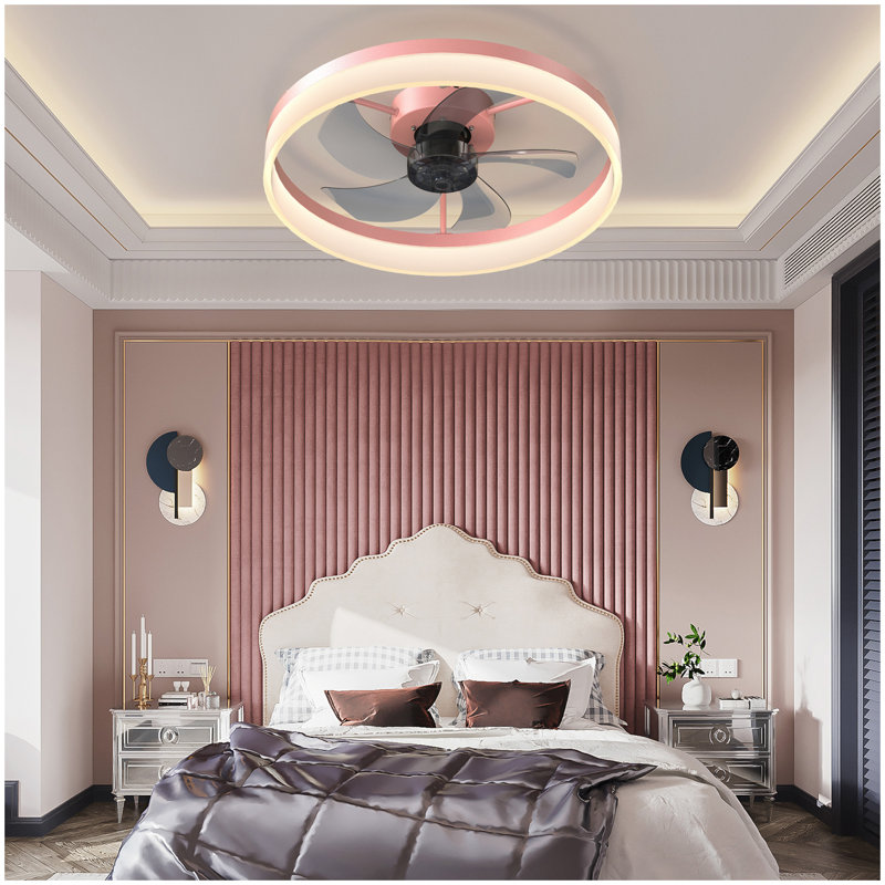 Ventilateurs de plafond avec lumières à DEL à intensité variable Installation intégrée de minces ventilateurs de plafond modernes (rose)
