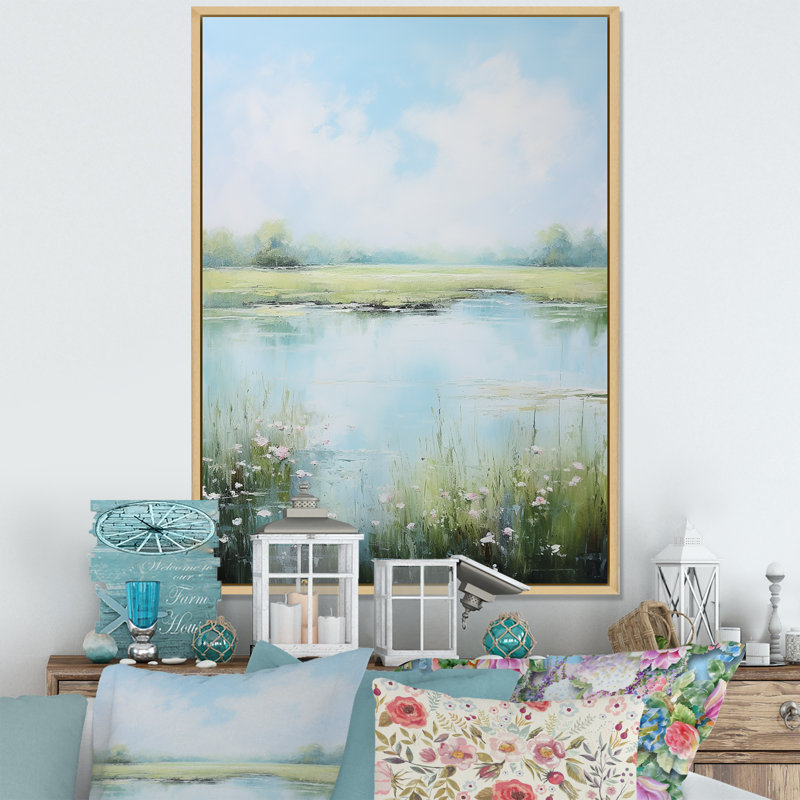 Meadow Tranquil Waters I - Landscape & Nature Canvas Prints, Natural Floater Frame, 44" H x 34" W