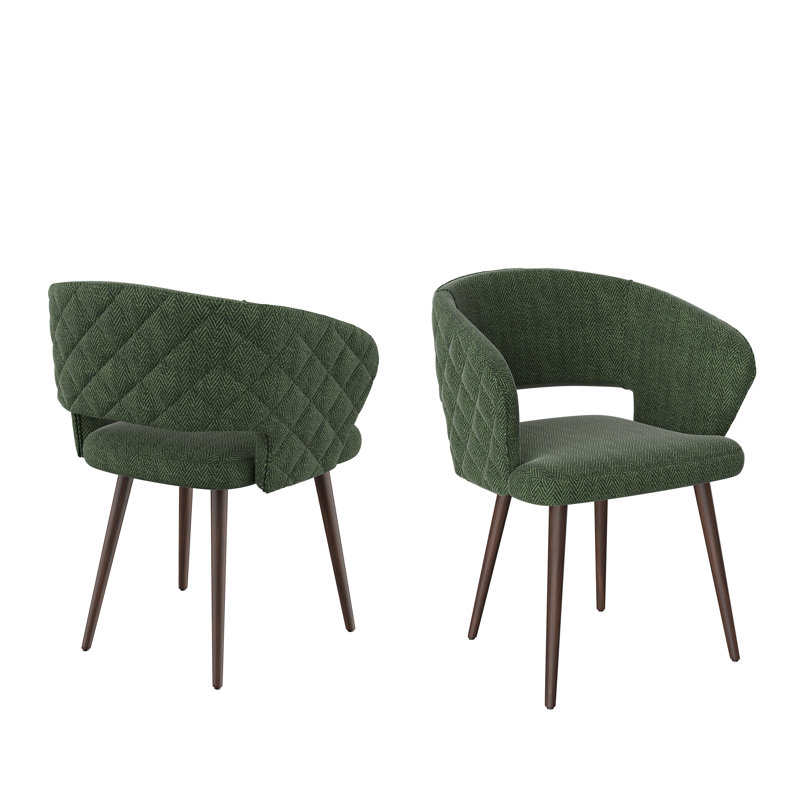 Ginnie 19.09'' H Tufted Fabric Upholstered Side Chair, Green, Brown