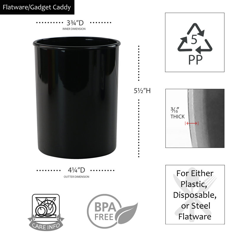 Plastic Round Utensil Storage Set, Black
