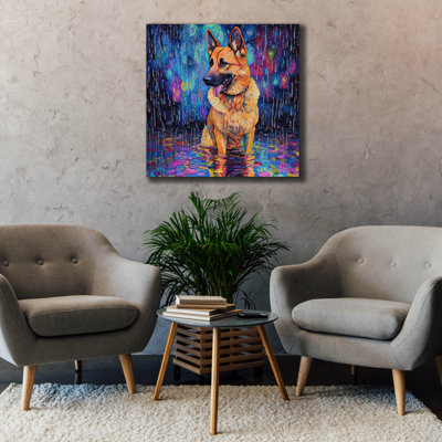 «German Shephard In The Rain» par Rich Monet, art mural sur toile