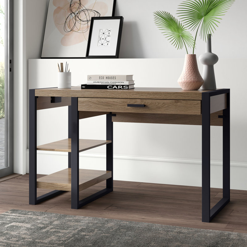 Aalyssa 1-Drawer Desk with USB Port, Driftwood/Black