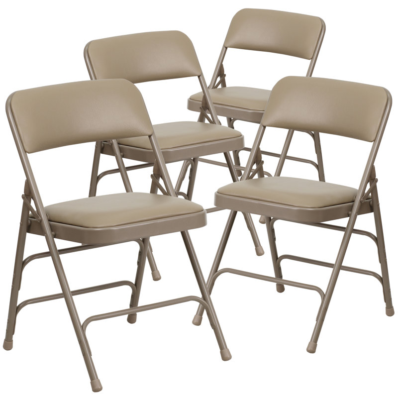 Oliverson Upholstered Metal Folding Event Chairs with Padded Seats, Beige