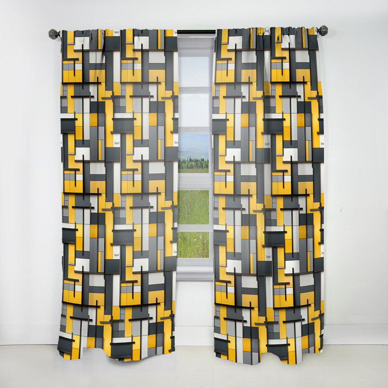 Harmonie de blocs géométriques jaunes et gris - Rideau moderne - Velours obscurcissant - 1 panneau, L 52 po x L 95 po