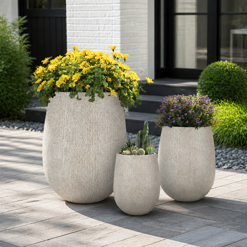 Ensemble de jardinières d'extérieur légères en forme d'œuf, en oxyde de magnésium, avec trous de drainage, pour la décoration de jardin et de terrasse.
