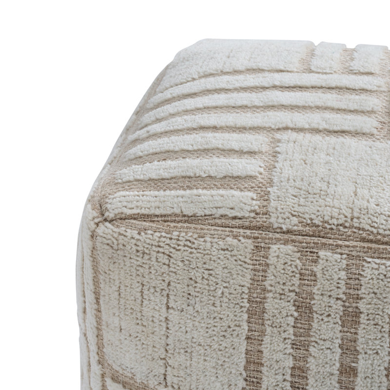 Yinka Fleming Woven Pouf Beige - Beige Classic Stripe Pattern Accent Pouf Ottoman, hand woven