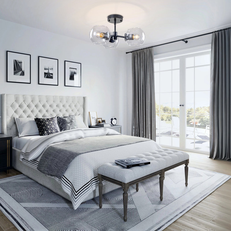 Modern 3-Light Sputnik Semi Flush Mount Ceiling Light With Clear Glass Globes, Matte Black