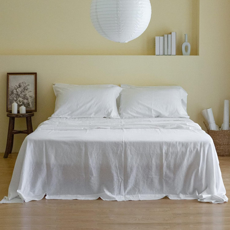 Ensemble de draps de couleur unie - 6 pièces, 4 taies d'oreiller, 1 drap-housse, 1 drap plat, Blanc