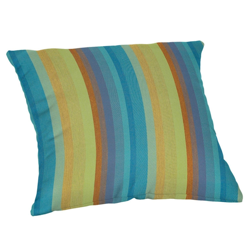 Casual Cushion Stripe Sunbrella® Fabric 1-Piece Indoor/Outdoor Square Throw Pillow, 20"W x 20"L, Astoria Lagoon, 20"H x 20"W
