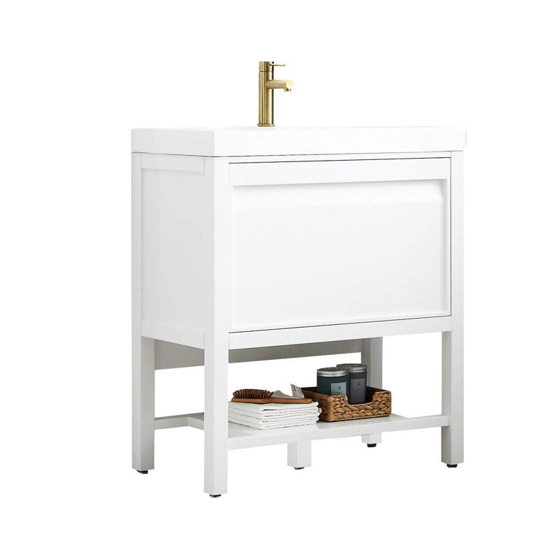 Ensemble de meuble-lavabo simple 30 po avec miroir Marlie, Blanc mat